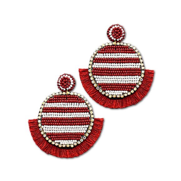 ALABAMA Crimson Beaded Round Earrings Rhinestone Fringe Gameday Team - Picture 3 of 4